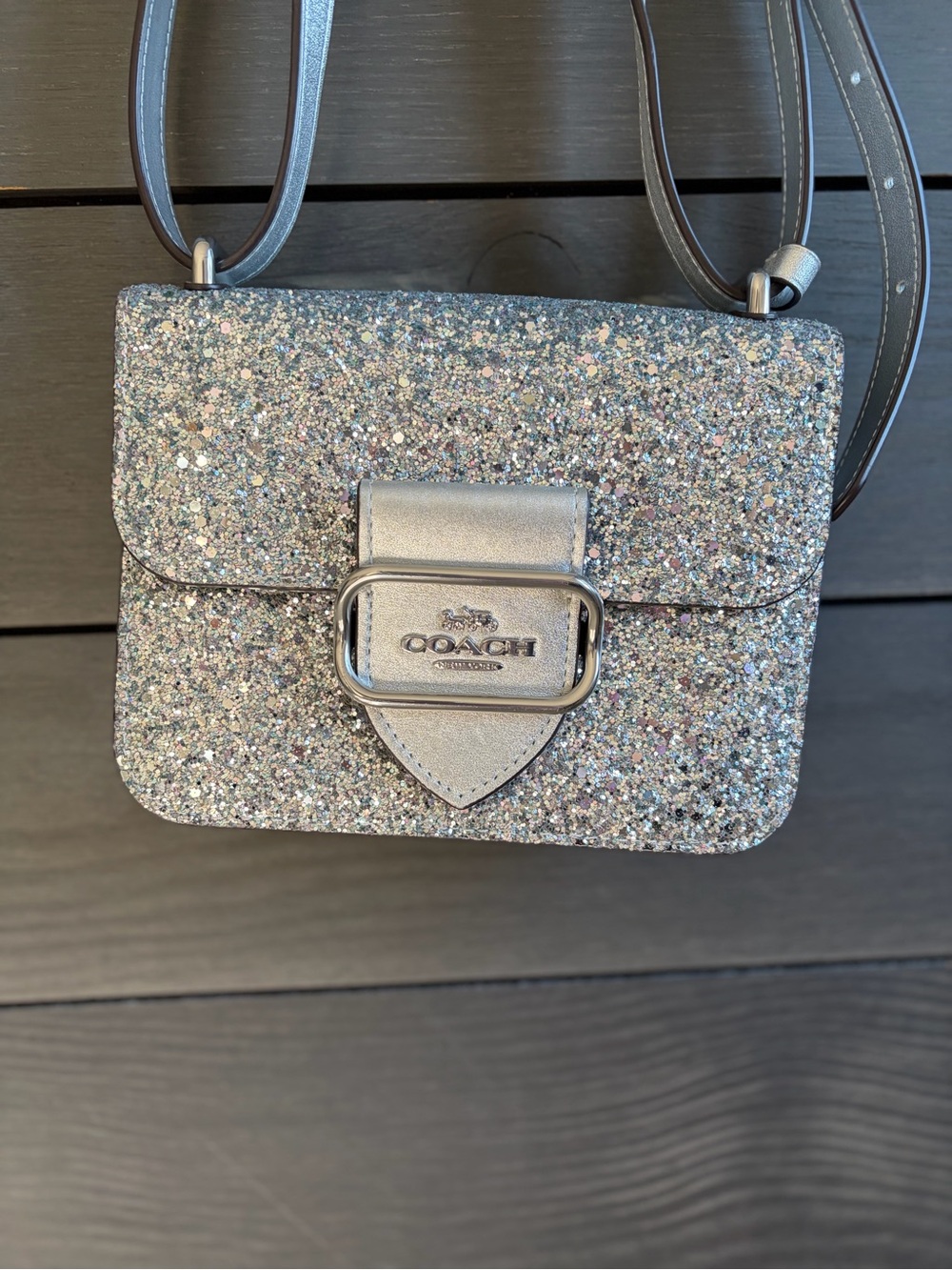 Coach Sparkle Leather Crossbody Bag in Silver-Multi